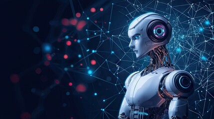Profile view of a futuristic robot with glowing network.