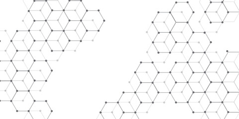 Poster - Molecular structure abstract tech background. Geometric white background. Vector banner design with hexagons. Science network pattern, connecting lines and dots Medical background, Vector illustration