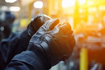 Poster - Worker wearing gloves in modern factory for production Generative AI
