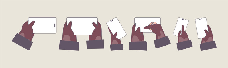 Illustration featuring hands holding various digital devices, suitable for showcasing application design, user interface concepts, or mobile technology in a clean and modern style.