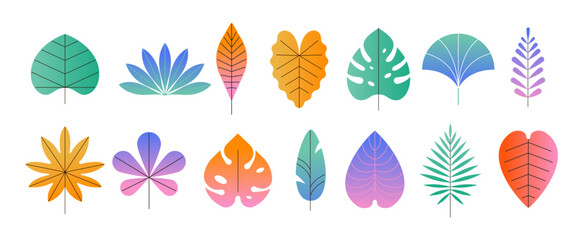 Wall Mural - summer tropic leaves design collection. geometric simple, flat, modern style with color gradient tex