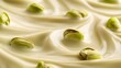 © Sadix - Photograph of smooth pistachio ice cream with scattered nuts and ripples.
