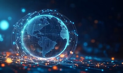 Digital Globe: A futuristic digital representation of the globe, overlaid with a network of interconnected data streams, illuminated by glowing particles and light.