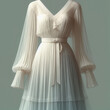 © Kroul - Elegant pleated dress with long sleeves and cinched waist in soft colors