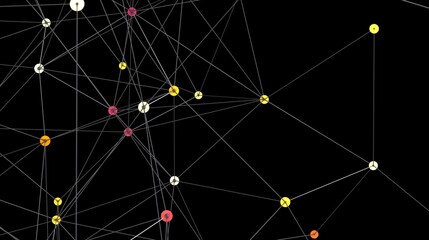 Colorful nodes connected by lines, representing network, technology, or connection.