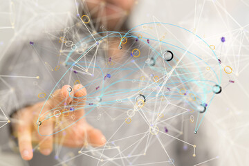 Poster - Abstract image of a hand interacting with a complex network, representing connection and technology.