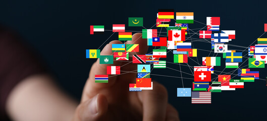 Leinwandbilder - Image of interconnected flags representing global collaboration and networking.