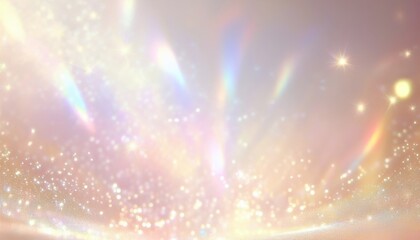 Poster - ethereal pastel sparkle background with rainbow light flares and glowing particles for elegant web design, branding, or luxury print media

