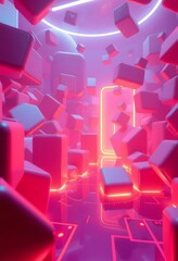 Aufkleber - Dynamic Abstract Shapes, Glowing Neon Light Display, Digital Space With Futuristic Design. Constant Motion Creating A Vibrant, Colorful, Energy. A Unique, Mesmerizing, Background.