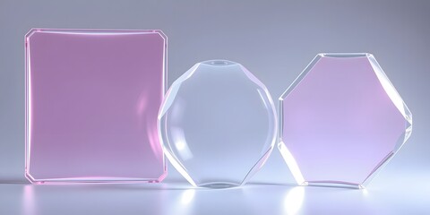 Fototapete - Abstract Glass Forms With Soft Gradients, Subtle Glowing Edges And Frosted Details. A Modern And Clean Aesthetic, Perfect For Backgrounds. Use These Artistic Transparent Designs. They Are A Versatile