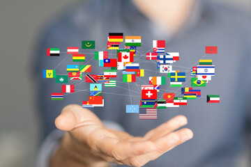 Leinwandbilder - Image of interconnected flags representing global collaboration and international relations.