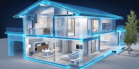 smart home concept with a house integrated with connected internet technology
