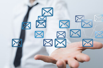 Poster - Digital email marketing, communication network, global connectivity, online messaging.