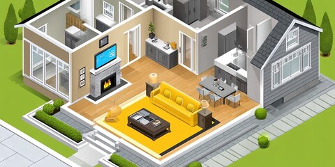 smart home concept with a house integrated with connected internet technology