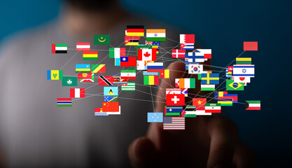 Leinwandbilder - Image of interconnected flags representing global collaboration and networking.