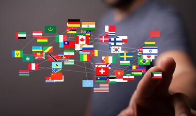 Leinwandbilder - Image of interconnected flags symbolizing global partnerships, international relations, and worldwide collaboration.