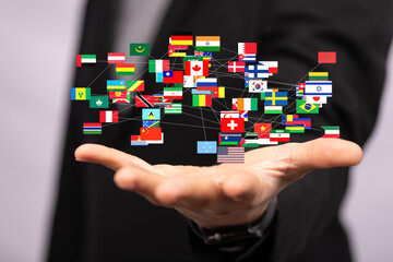 Leinwandbilder - Image of interconnected flags representing global connections and international business.