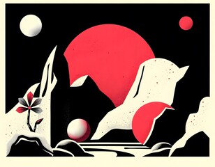 Poster - Striking Retro Modern Graphics With Geometric Elements. Abstract Shapes Create A Visual Narrative With Bold Contrasts. Gradient Textures, Combined With Monochrome Patterns, Are Interesting. This