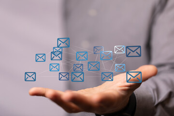 Fototapete - Conceptual image of email network, digital communication, global connection, and online messaging.