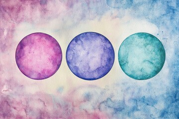 Wall Mural - Abstract Watercolor Circles in Pink, Purple, and Teal Shades