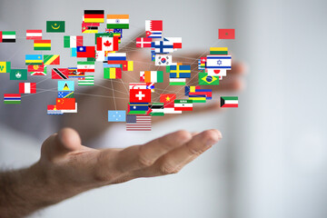 Leinwandbilder - Image of many national flags interconnected, symbolizing global connections and international relations.