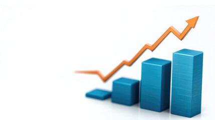 Aufkleber - Blue bar graph, orange arrow, growth, business, finance, success, isolated on white background