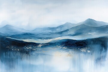 Wall Mural - Serene Blue Landscape with Soft Mountains and Abstract Background