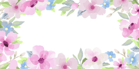 Wall Mural - floral background with watercolor cute flowers. botanical art frame for holiday card, poster, invita