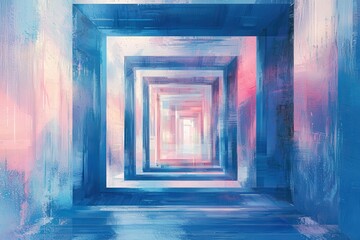 Wall Mural - abstract digital artwork of futuristic interior with colorful depths
