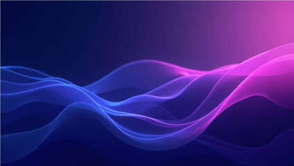 Wall Mural - Vector illustration of smooth flowing wave lines with glowing neon colors in shades of pink, purple, and blue on a dark background, abstract fluid shapes, soft curves, futuristic digital background.