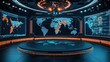 © KYR - High-tech virtual studio background featuring global map and colorful lighting effects