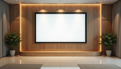 Poster - Modern conference room with empty screen and decorative plants  