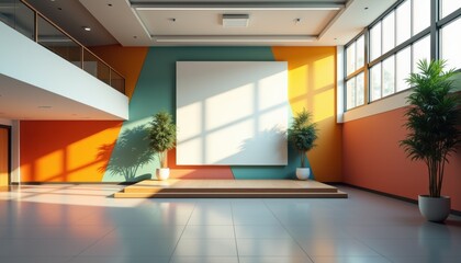 Aufkleber - Modern interior space with colorful walls and large blank canvas  