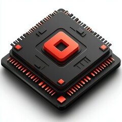red and black computer chip design showcasing intricate circuitry and futuristic elements for techno