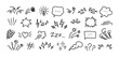 © Ukio.stock - Manga expression. Emotion and motion comic hand drawn elements. Speech bubbles, stars and swirls, lightning and music sound minimal icons for comics and media. Vector set