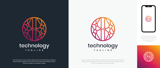 Global circle technology logo design vector concept. Global technology logo symbol icon. technology logo