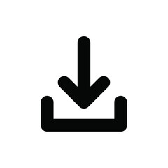 Download icon, black arrow symbol, Save to device icon, Download button vector, Data transfer symbol, File saving graphic, Storage input sign, Digital download emblem, vector illustration.