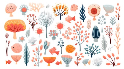 scandinavian underwater cartoon vector pattern illustration for design projects