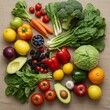 © DanadyaksaDen - Vibrant Colorful Assortment of Fresh Fruits and Vegetables