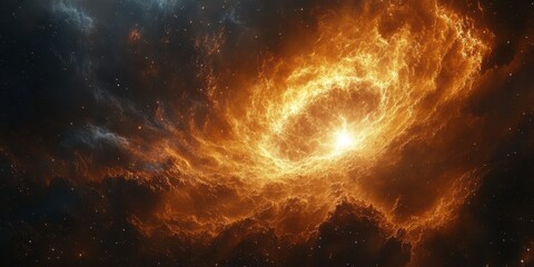 Wall Mural - Cosmic display of fiery nebula with swirling gas and stars illuminated in deep space