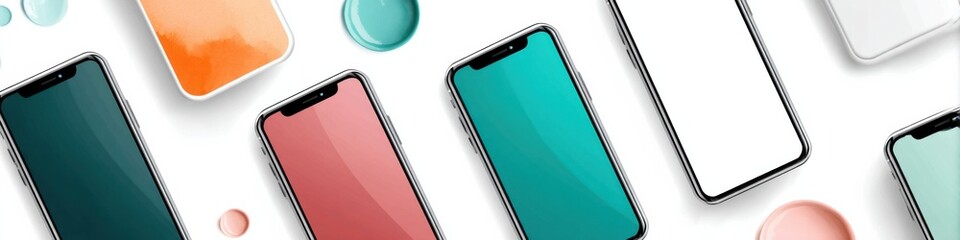 Colorful mockup of phones with large buttons on a white background for promotional use