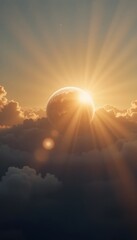 Poster - Dramatic Celestial Event, A Distant Planet Partially Eclipses A Sun Creating Deep Cosmic Shadows. Space Phenomena Create Unique Planetary Alignment. A Beautiful Scene With Shadows And Light.