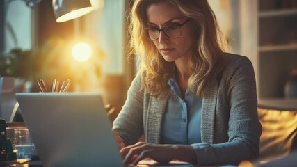 Wall Mural - a woman sitting at a table using a laptop computer, perfect for office or home use