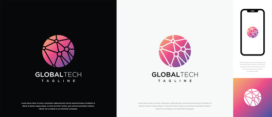 Global circle technology logo design vector concept. Global technology logo symbol icon. technology logo