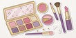 © Artful Stock - Pastel Makeup Stickers Eyeshadow Palette, Lipstick, Brushes, Glitter, Beauty Makeup Stickers, Cosmetic Illustration