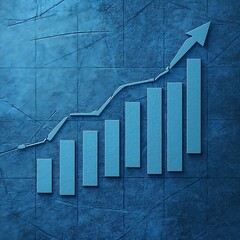 abstract ascending bar chart with upward arrow on textured blue background showing progression and g