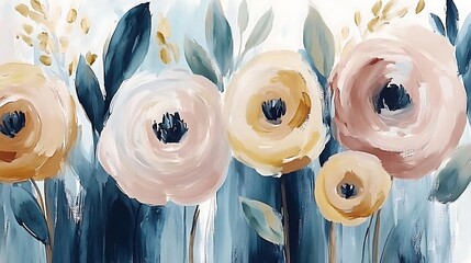 Wall Mural - Pastel floral painting, home decor
