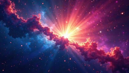 Wall Mural - Abstract cosmic starburst background, vibrant colors, glowing nebula Ideal for design projects , glitter, shine