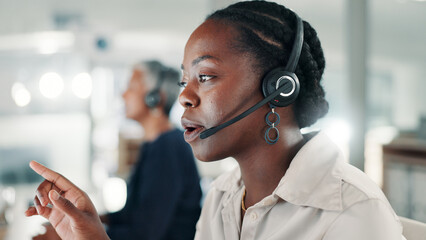 Aufkleber - Business woman, consultant and call center with headset for customer service or online advice. Female person, agent or talking with mic on technology for virtual assistance, help or communication