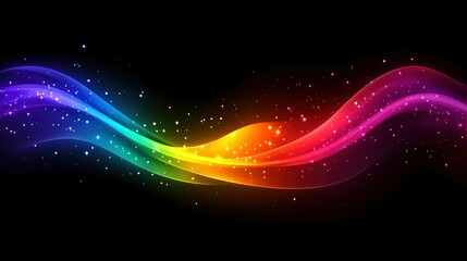 Wall Mural - abstract rainbow wave with sparkling lights on black background